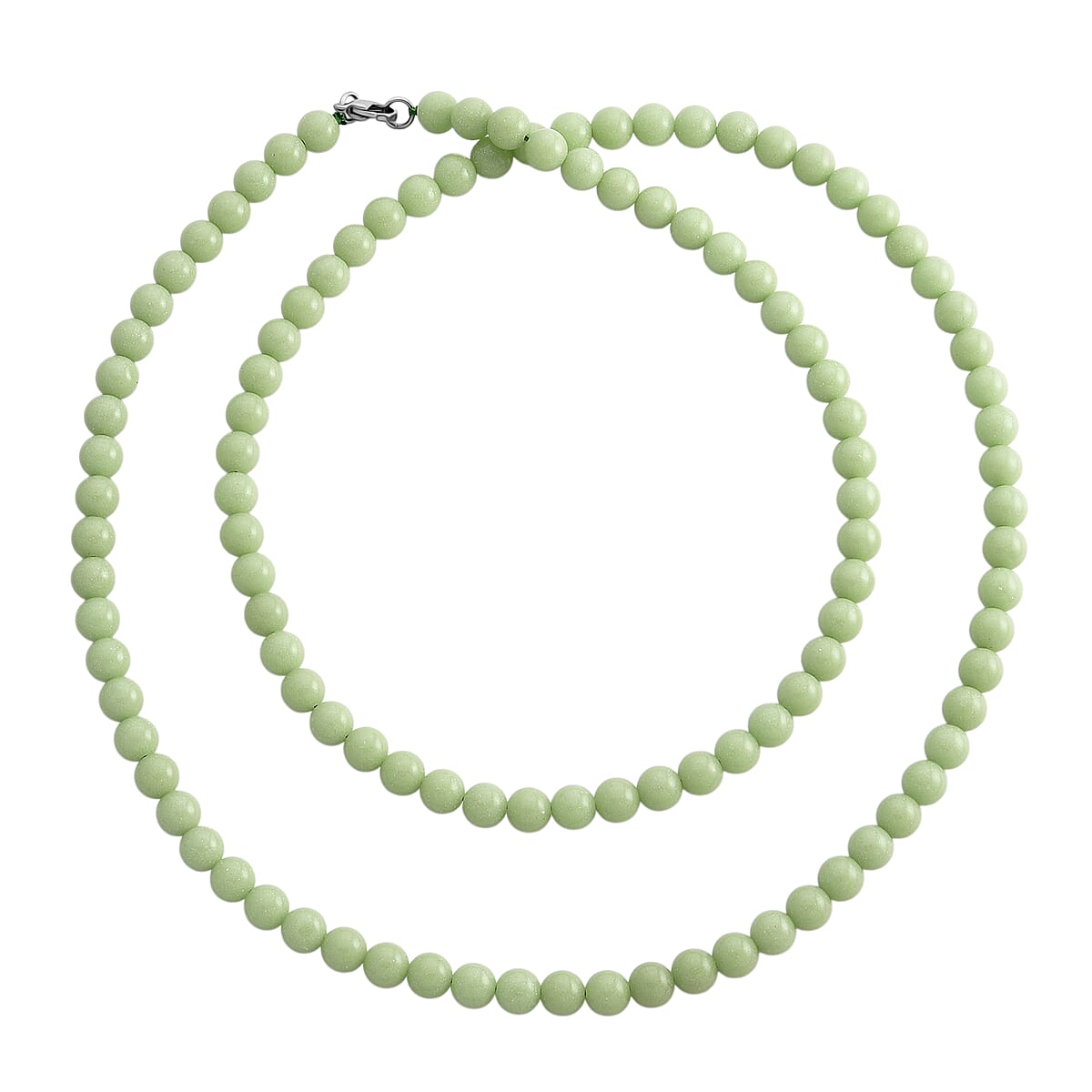 Green Glow in Dark Beaded Necklace in Stainless Steel 340.00 ctw (34 Inches) image number 4