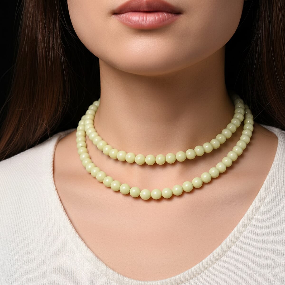 Yellow Glow in Dark Beaded Necklace in Stainless Steel 340.00 ctw (34 Inches) image number 2