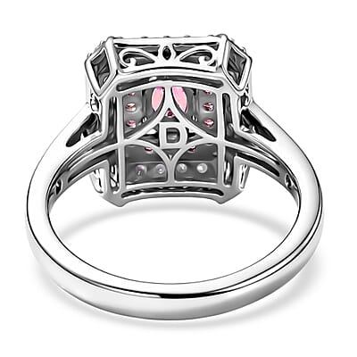 D'Joy Ouro Fino Rubellite and Moissanite 1.40 ctw Geometric Harmony Ring in Rhodium Over Sterling Silver (Size 5.0)