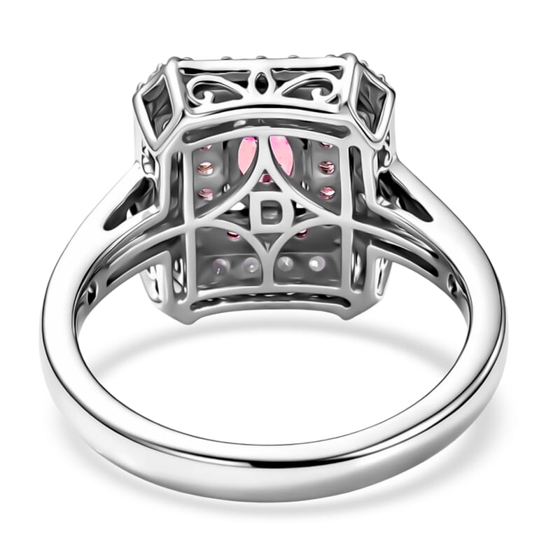 D'Joy Ouro Fino Rubellite and Moissanite 1.40 ctw Geometric Harmony Ring in Rhodium Over Sterling Silver (Size 5.0)