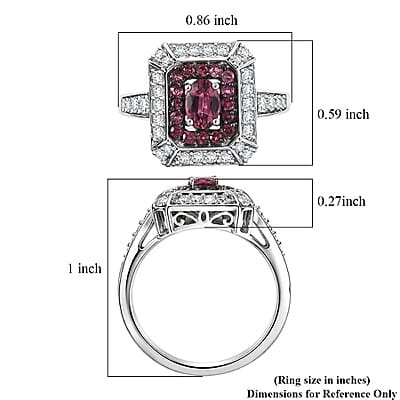 D'Joy Ouro Fino Rubellite and Moissanite 1.40 ctw Geometric Harmony Ring in Rhodium Over Sterling Silver (Size 5.0)