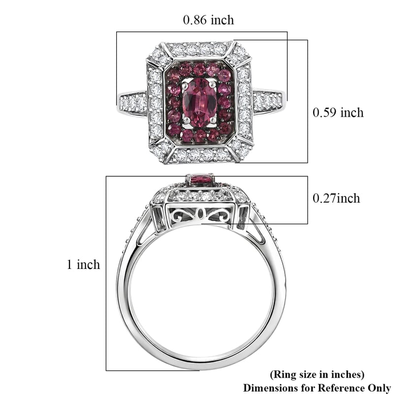 D'Joy Ouro Fino Rubellite and Moissanite 1.40 ctw Geometric Harmony Ring in Rhodium Over Sterling Silver (Size 5.0)