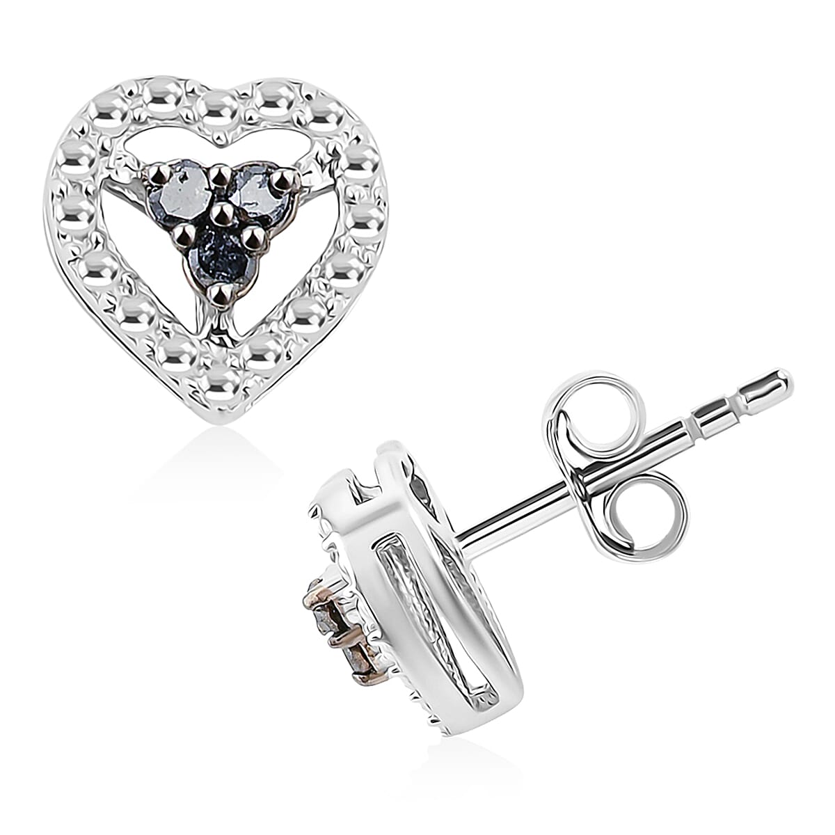 Black Diamond 0.10 ctw Heart Stud Earrings in Rhodium Over Sterling Silver 