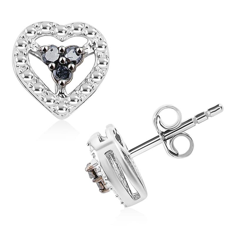 Black Diamond 0.10 ctw Heart Stud Earrings in Rhodium Over Sterling Silver 