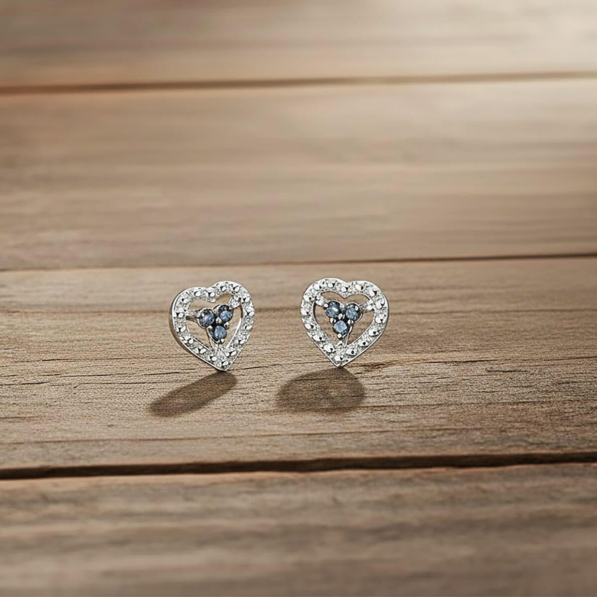 Black Diamond 0.10 ctw Heart Stud Earrings in Rhodium Over Sterling Silver  image number 1