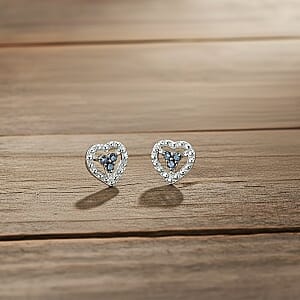 Black Diamond 0.10 ctw Heart Stud Earrings in Rhodium Over Sterling Silver 