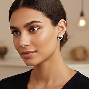 Black Diamond 0.10 ctw Heart Stud Earrings in Rhodium Over Sterling Silver 