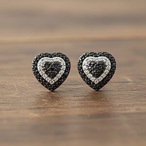 Black and White Diamond 0.33 ctw Heart Stud Earrings in Rhodium Over Sterling Silver