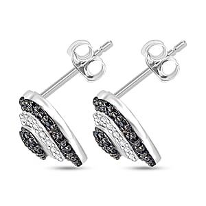 Black and White Diamond 0.33 ctw Heart Stud Earrings in Rhodium Over Sterling Silver