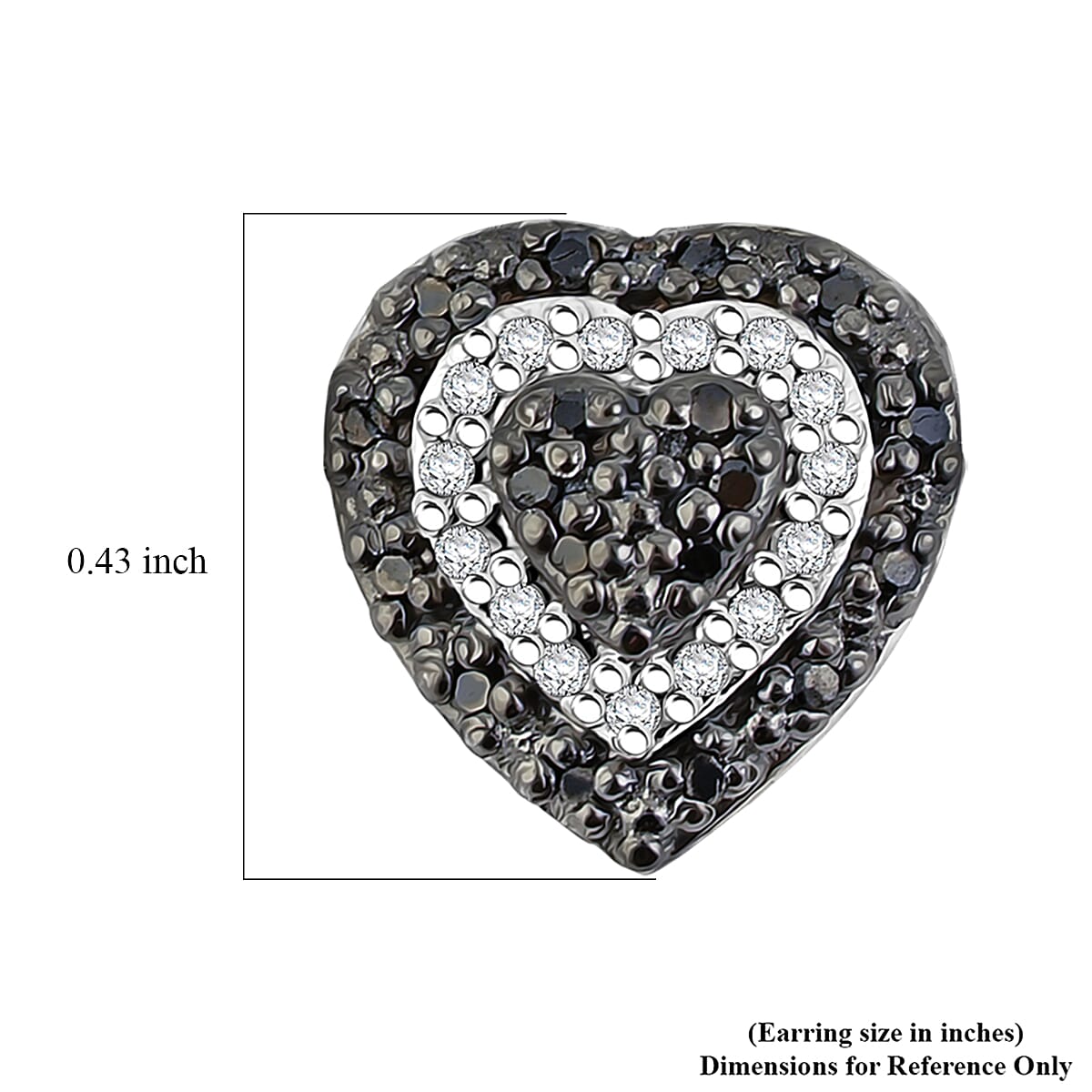 Black and White Diamond 0.33 ctw Heart Stud Earrings in Rhodium Over Sterling Silver
