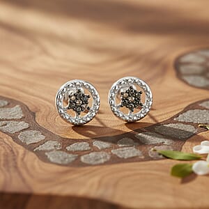 Black Diamond (IR) 0.10 ctw Stud Earrings in Rhodium Over Sterling Silver 