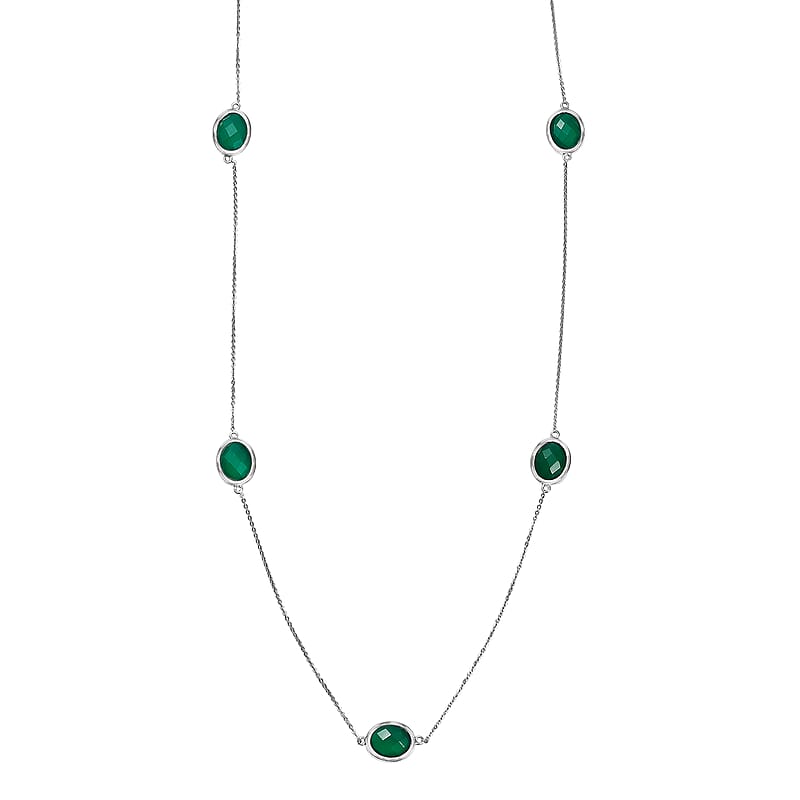 D'Joy Green Onyx 20.85 ctw Necklace in Platinum Over Sterling Silver 30 Inches