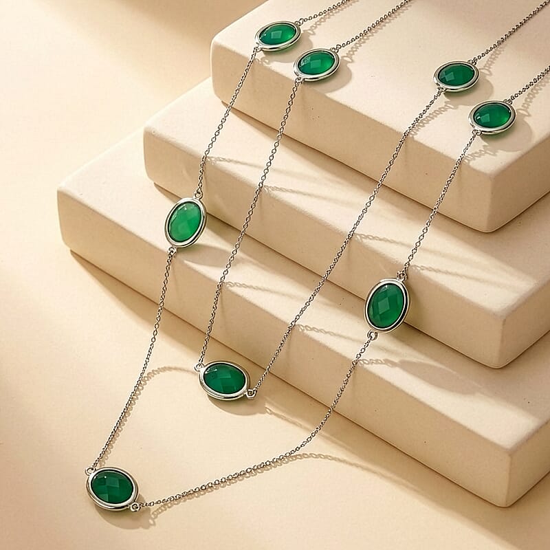 D'Joy Green Onyx 20.85 ctw Necklace in Platinum Over Sterling Silver 30 Inches