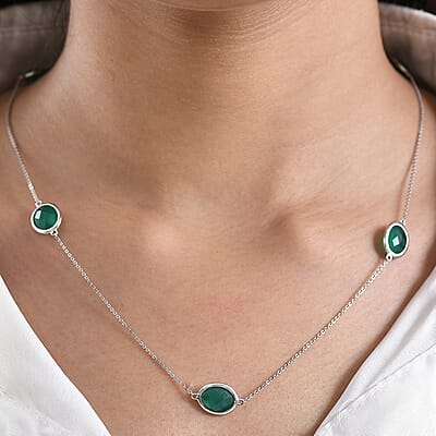 D'Joy Green Onyx 20.85 ctw Necklace in Platinum Over Sterling Silver 30 Inches