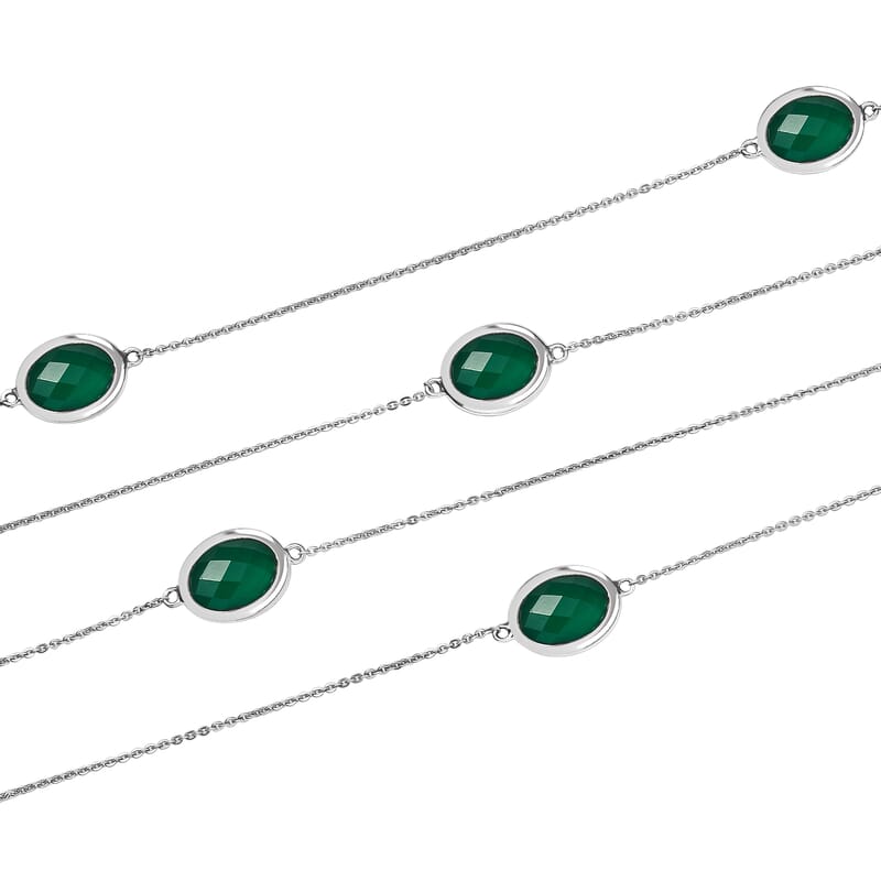 D'Joy Green Onyx 20.85 ctw Necklace in Platinum Over Sterling Silver 30 Inches