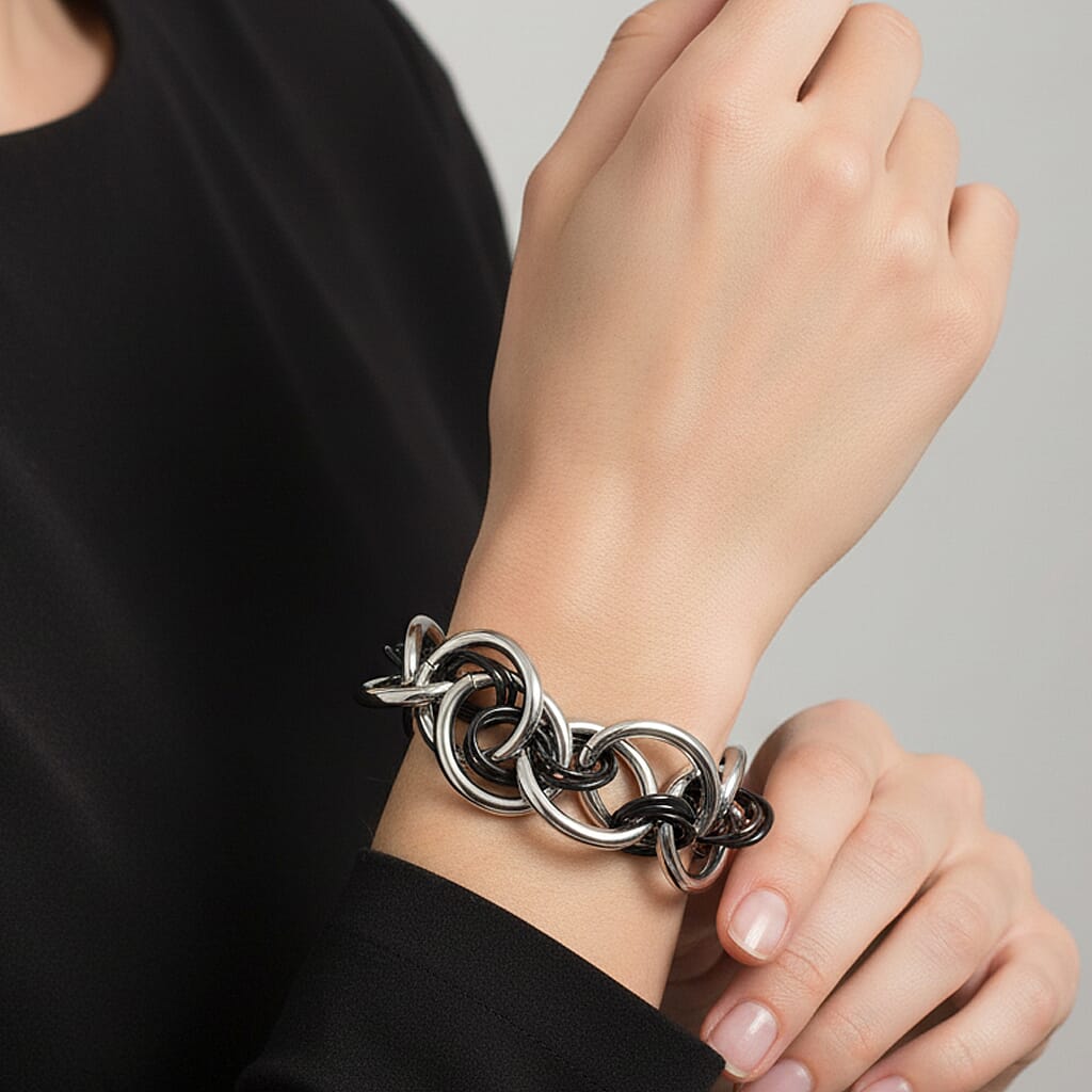 Calvin Klein Closeout ION Plated Black and Stainless Steel Forward Bracelet (7.00 In)