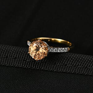 D'Joy Premium Imperial Garnet, Moissanite Solitaire Ring in 18K Vermeil YG Over Sterling Silver 2.60 ctw (Size 10.0)