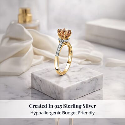 D'Joy Premium Imperial Garnet, Moissanite Ring in 18K Vermeil YG Over Sterling Silver 2.60 ctw (Size 10.0)