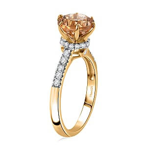 D'Joy Premium Imperial Garnet, Moissanite Solitaire Ring in 18K Vermeil YG Over Sterling Silver 2.60 ctw (Size 10.0)