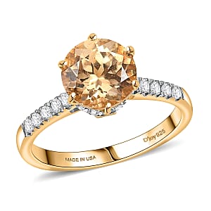 D'Joy Premium Imperial Garnet and Moissanite 2.60 ctw Crown Solitaire Ring in 18K Vermeil Yellow Gold Over Sterling Silver (Size 7.0) (Del. in 8-10 Days)