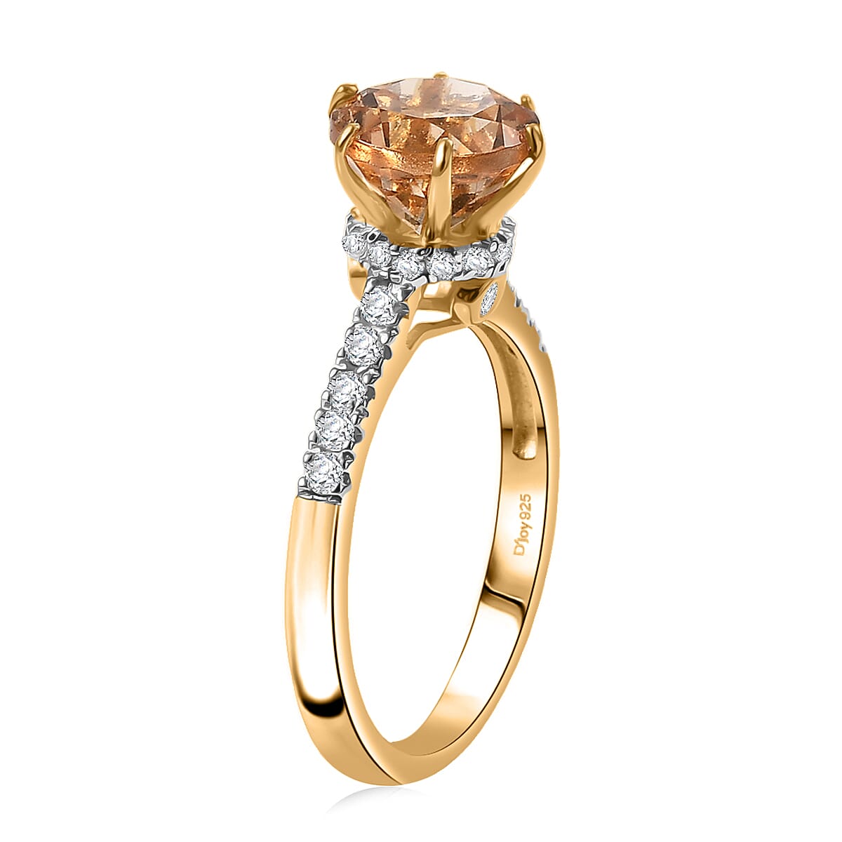 D'Joy Premium Imperial Garnet and Moissanite 2.60 ctw Crown Solitaire Ring in 18K Vermeil Yellow Gold Over Sterling Silver (Size 8.0) (Del. in 8-10 Days) image number 3