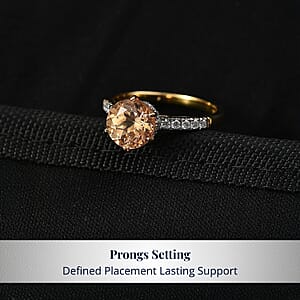 D'Joy Premium Imperial Garnet, Moissanite Solitaire Ring in 18K Vermeil YG Over Sterling Silver 2.60 ctw (Size 9.0)