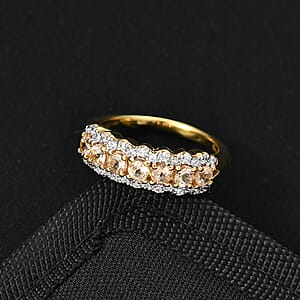 D'Joy Imperial Garnet, Moissanite Ring in 18K Vermeil YG Over Sterling Silver 1.30 ctw (Size 10.0)
