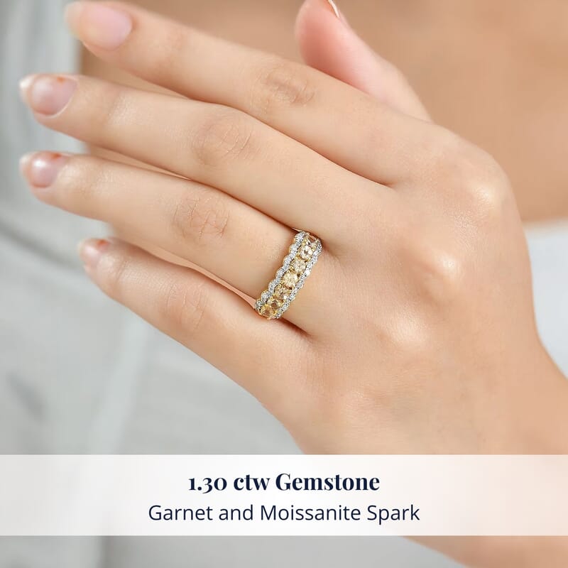 D'Joy Imperial Garnet, Moissanite Ring in 18K Vermeil YG Over Sterling Silver 1.30 ctw (Size 10.0)