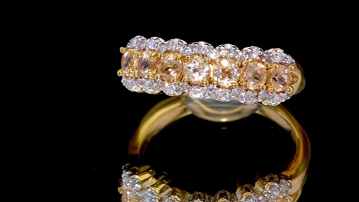 D'Joy Premium Imperial Garnet, Moissanite Ring in 18K Vermeil YG Over Sterling Silver (Size 10.0) 1.30 ctw