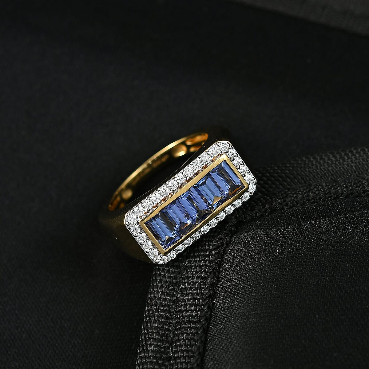 Doorbuster D'Joy Premium Tanzanite and Moissanite 2.25 ctw Victory Frame Men's Ring in 18K Vermeil Yellow Gold Over Sterling Silver (Size 10.0) image number 1