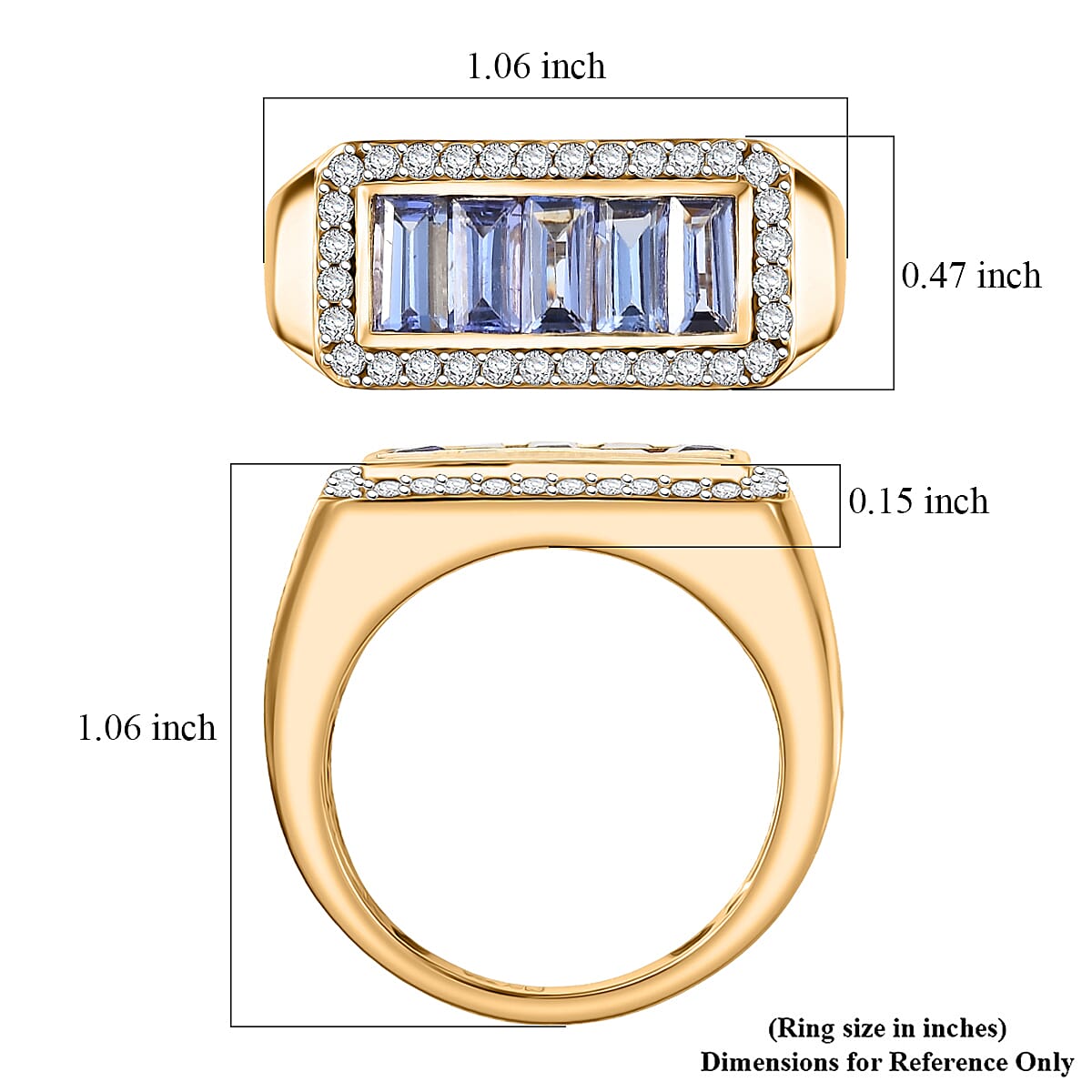 Doorbuster D'Joy Premium Tanzanite and Moissanite 2.25 ctw Victory Frame Men's Ring in 18K Vermeil Yellow Gold Over Sterling Silver (Size 11.0) image number 5
