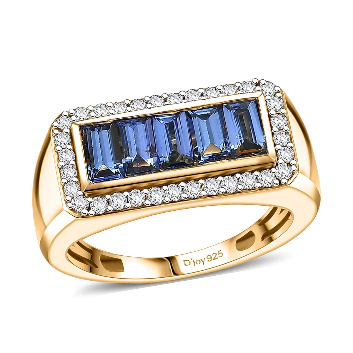 Doorbuster D'Joy Premium Tanzanite and Moissanite 2.25 ctw Victory Frame Men's Ring in 18K Vermeil Yellow Gold Over Sterling Silver (Size 12.0) image number 0