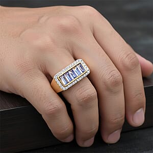  D'Joy Premium Tanzanite and Moissanite 2.25 ctw Victory Frame Men's Ring in 18K Vermeil Yellow Gold Over Sterling Silver (Size 12.0)