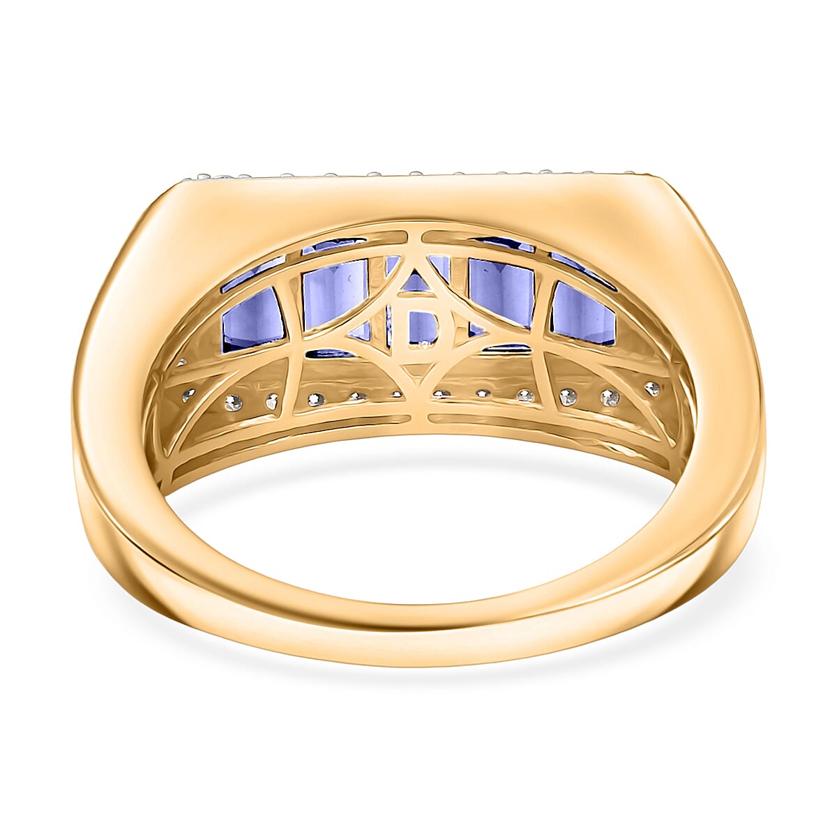 Doorbuster D'Joy Premium Tanzanite and Moissanite 2.25 ctw Victory Frame Men's Ring in 18K Vermeil Yellow Gold Over Sterling Silver (Size 12.0) image number 4