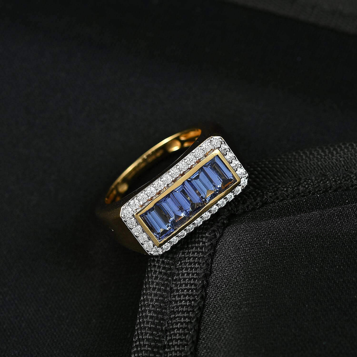  D'Joy Premium Tanzanite and Moissanite 2.25 ctw Victory Frame Men's Ring in 18K Vermeil Yellow Gold Over Sterling Silver (Size 13.0)