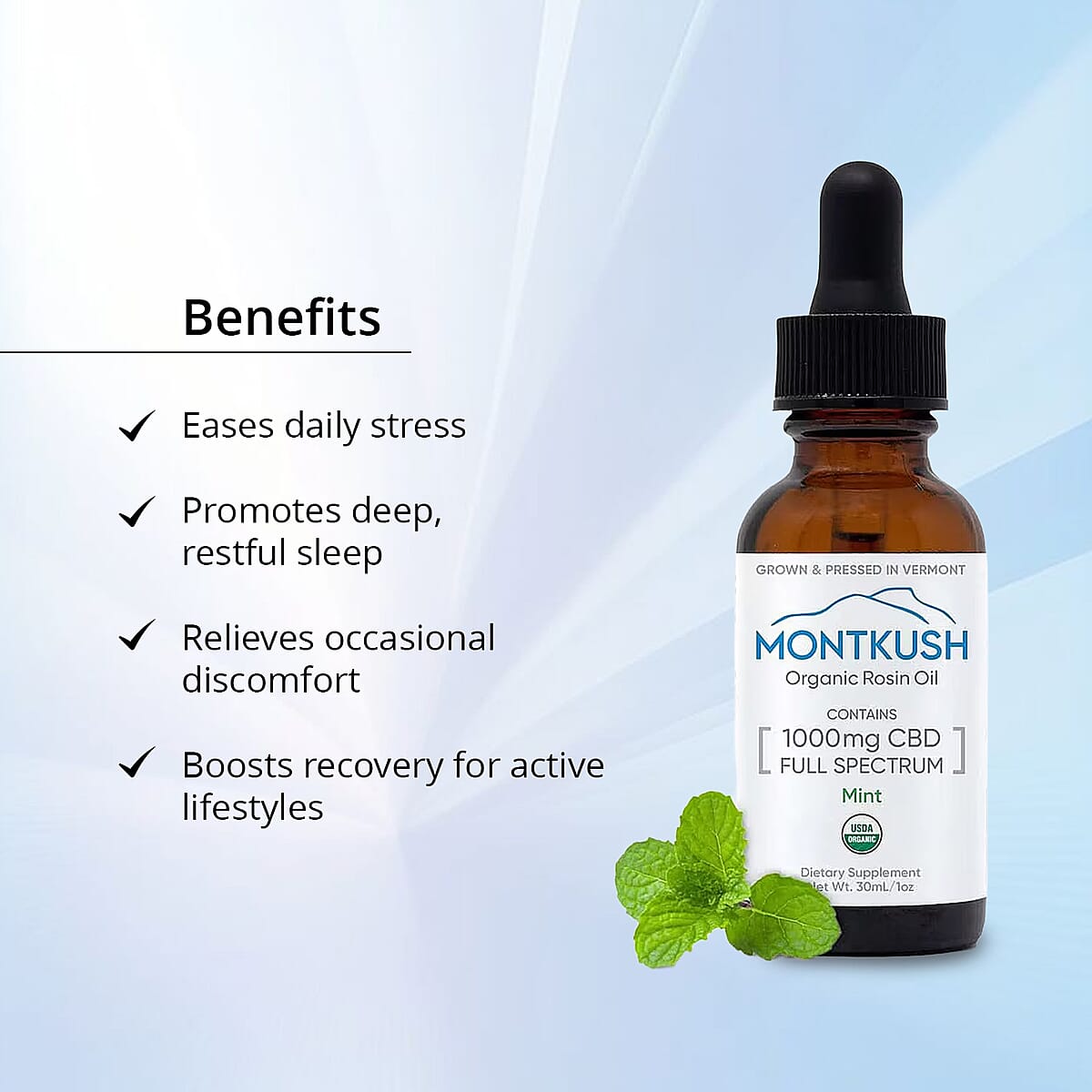  MontKush USDA Organic 1000mg CBD Rosin Oil (1oz) - Mint image number 3