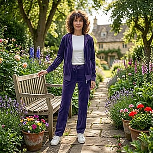 LEEHANTON Ladies Purple Velour Track Suit - S