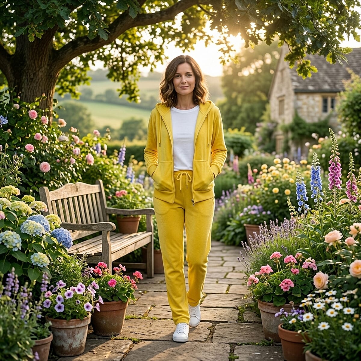 LEEHANTON Ladies Yellow Velour Track Suit - M image number 1