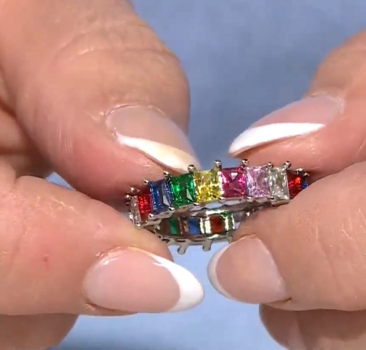 Simulated Multi Color Diamond Eternity Ring in Silvertone (Size 10.0) 3.75 ctw image number 1