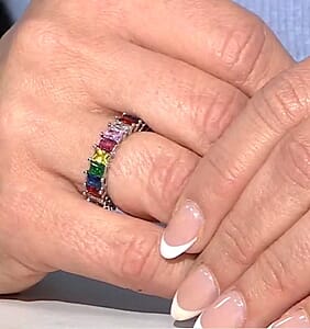 Simulated Multi Color Diamond Eternity Band Ring in Silvertone (Size 6.0)