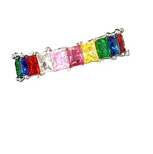 Simulated Multi Color Diamond Eternity Band Ring in Silvertone (Size 8.0)