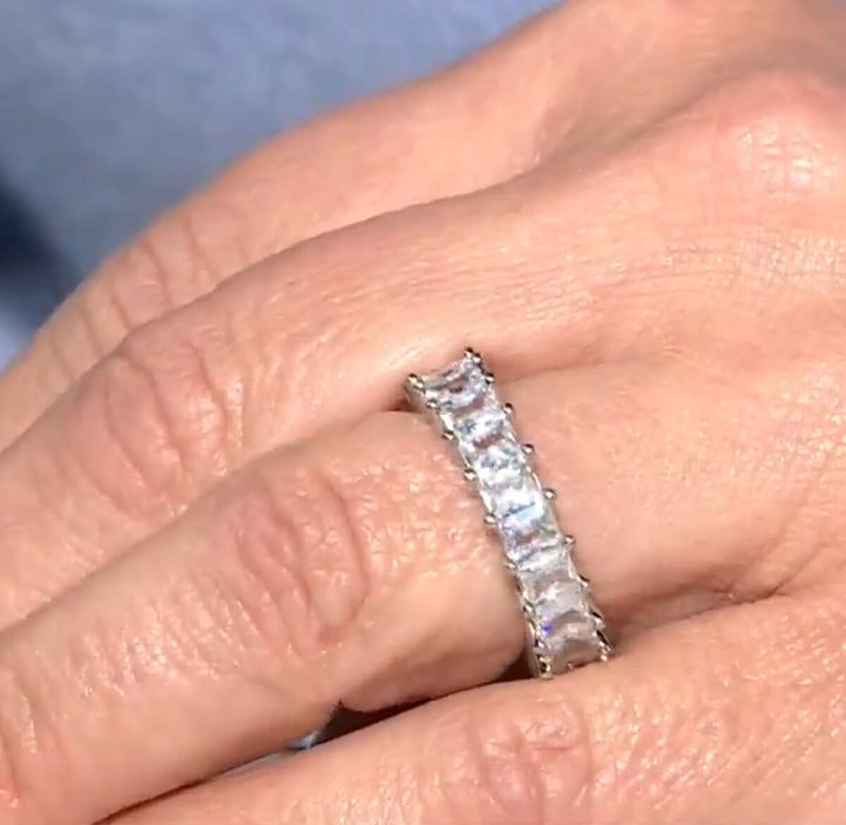 Simulated Diamond Eternity Band Ring in Silvertone (Size 10.0) image number 2