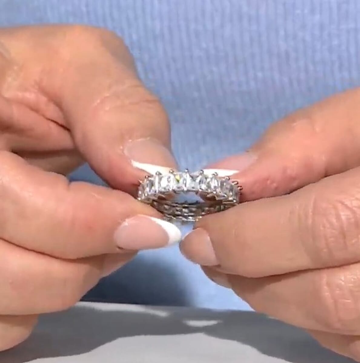 Simulated Diamond Eternity Band Ring in Silvertone (Size 10.0) image number 4