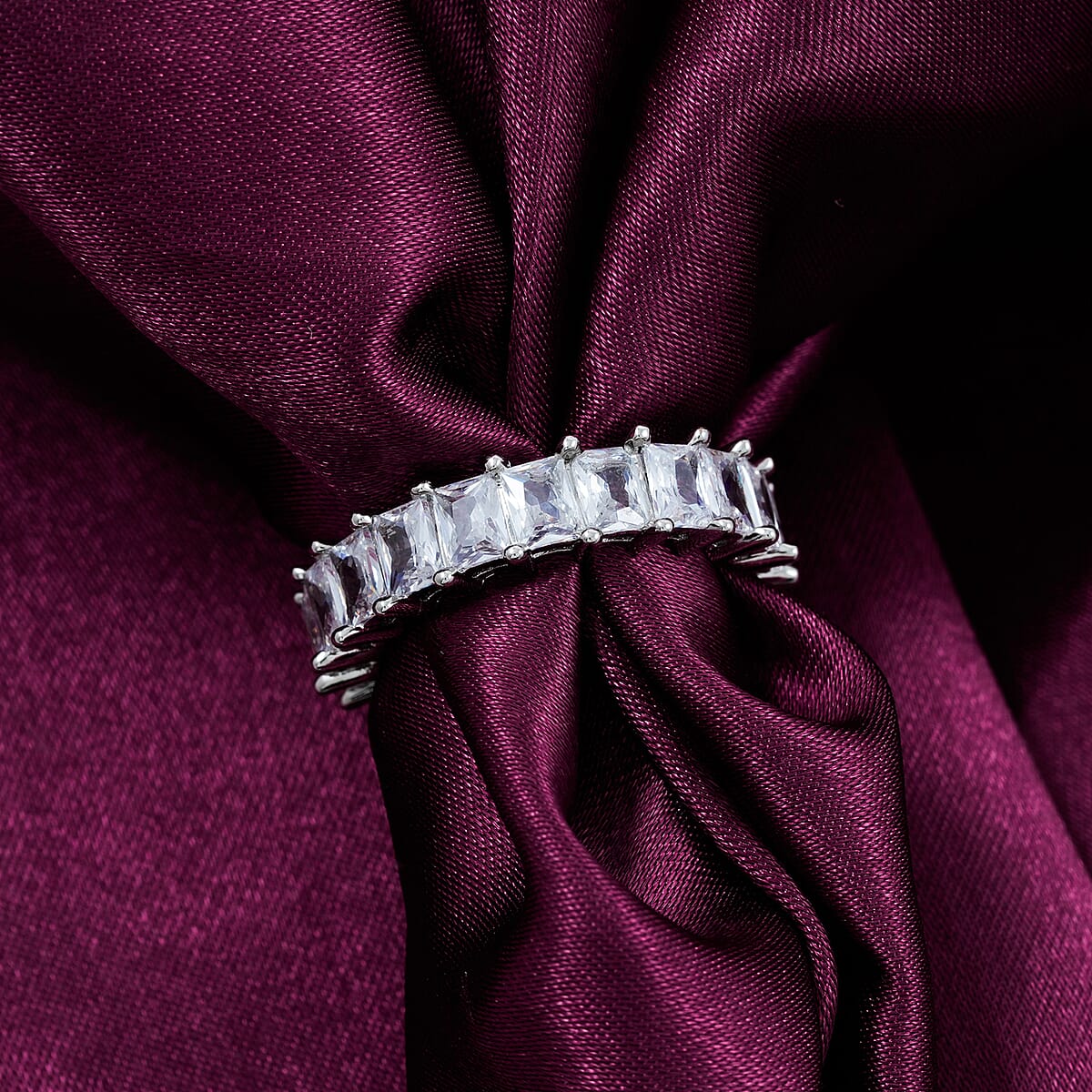 Simulated Diamond Eternity Band Ring in Silvertone (Size 6.0) image number 1