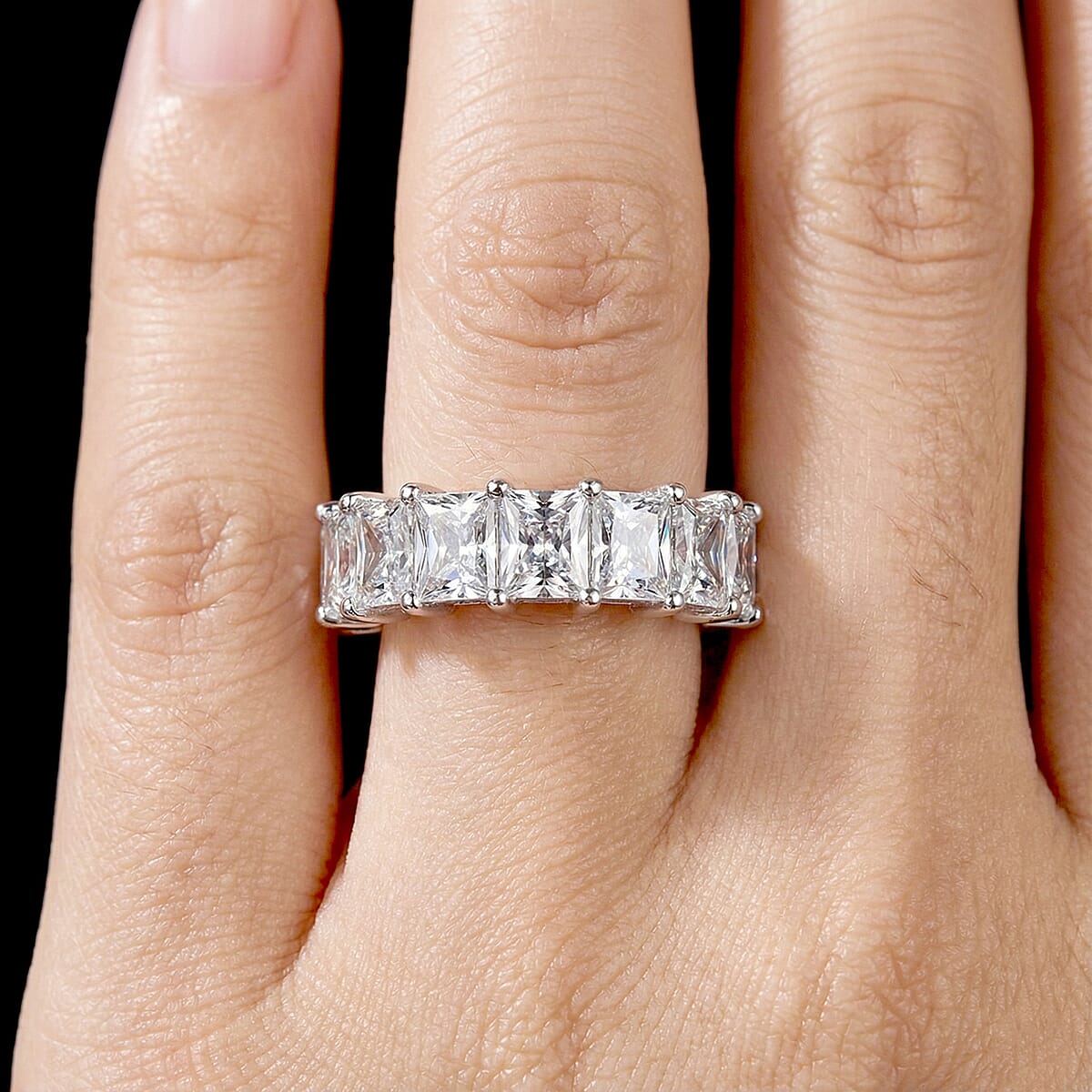 Simulated Diamond Eternity Band Ring in Silvertone (Size 6.0) image number 2