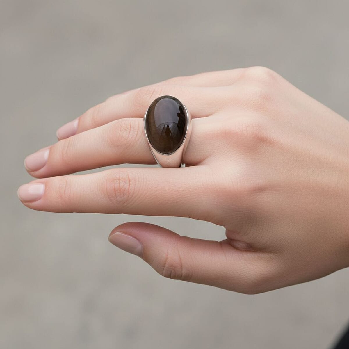 Calvin Klein Brown Dyed Agate 6.00 ctw Ellipse Ring in Stainless Steel (Size 6.0) image number 2