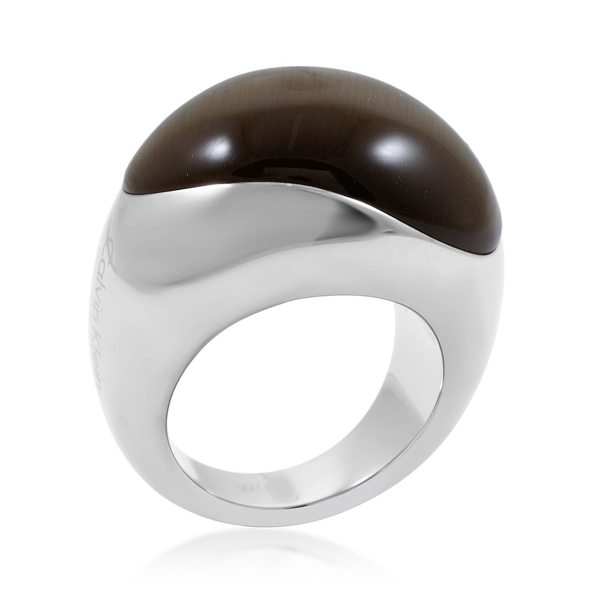 Calvin Klein Brown Dyed Agate 6.00 ctw Ellipse Ring in Stainless Steel (Size 6.0) image number 3
