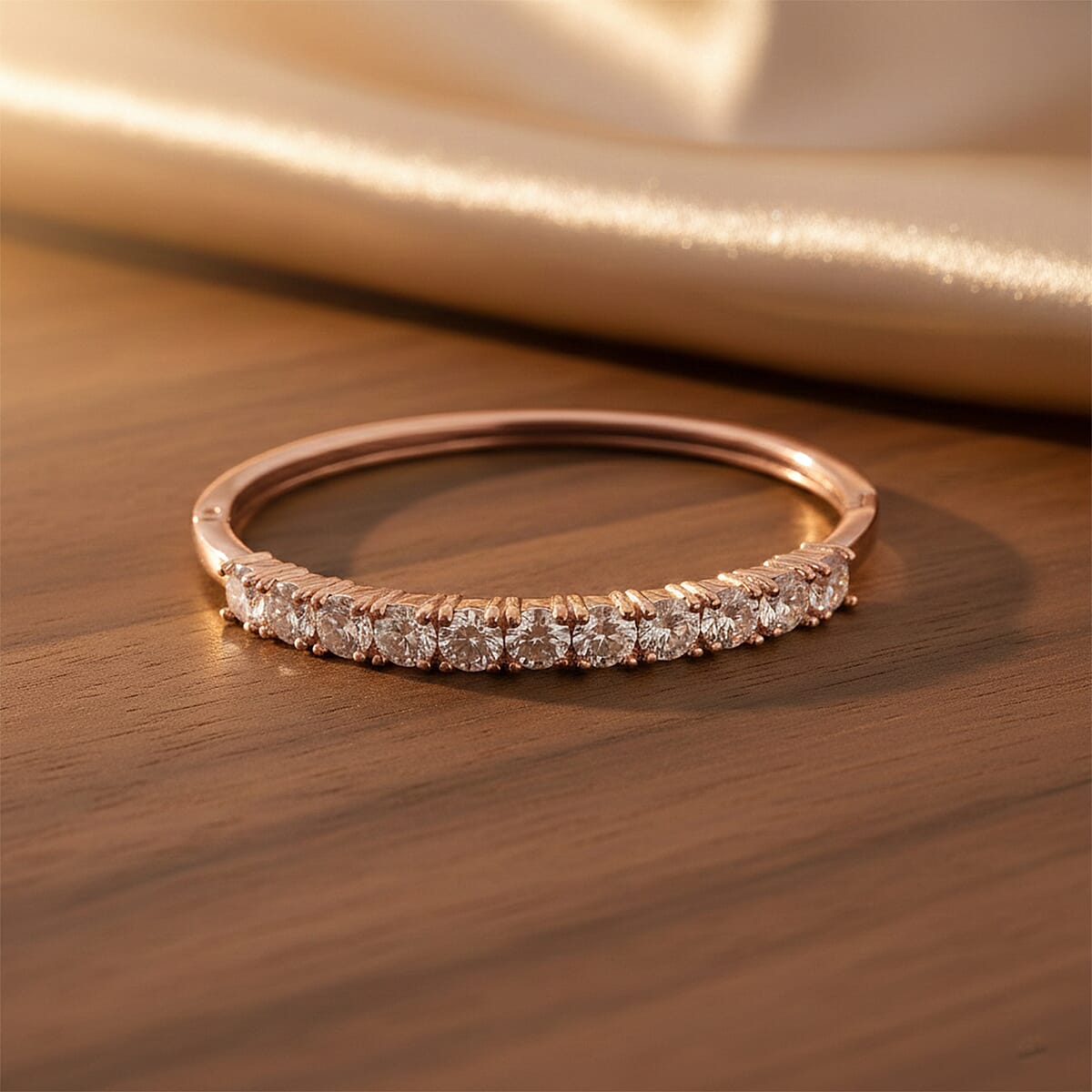 Moissanite 10.00 ctw Bangle Bracelet in ION Plated RG Stainless Steel (7 In) image number 1