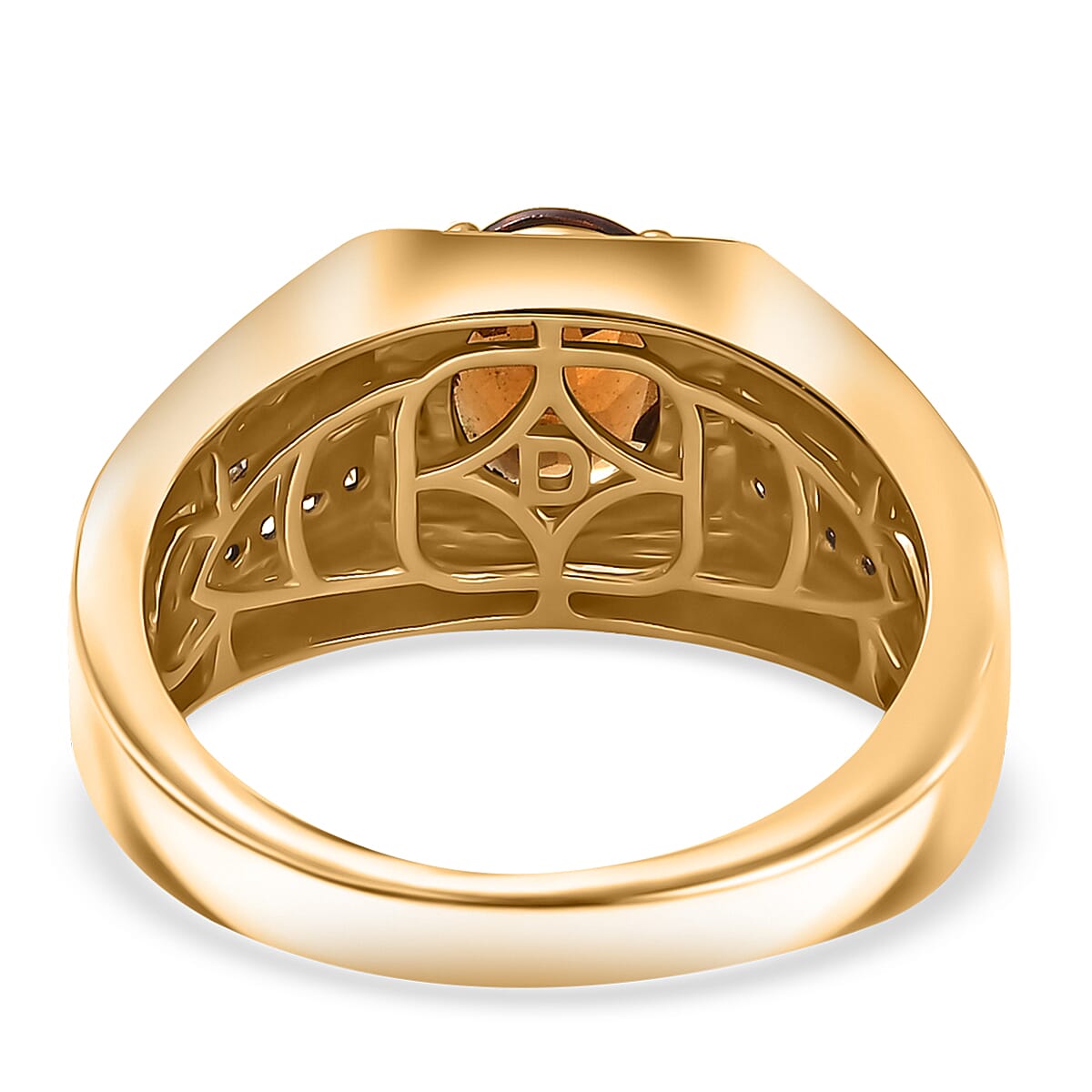 D'Joy AAA Ceylon Honey Garnet and Moissanite 2.90 ctw Men's Ring in 18K Vermeil Yellow Gold Over Sterling Silver (Size 10.0) image number 4