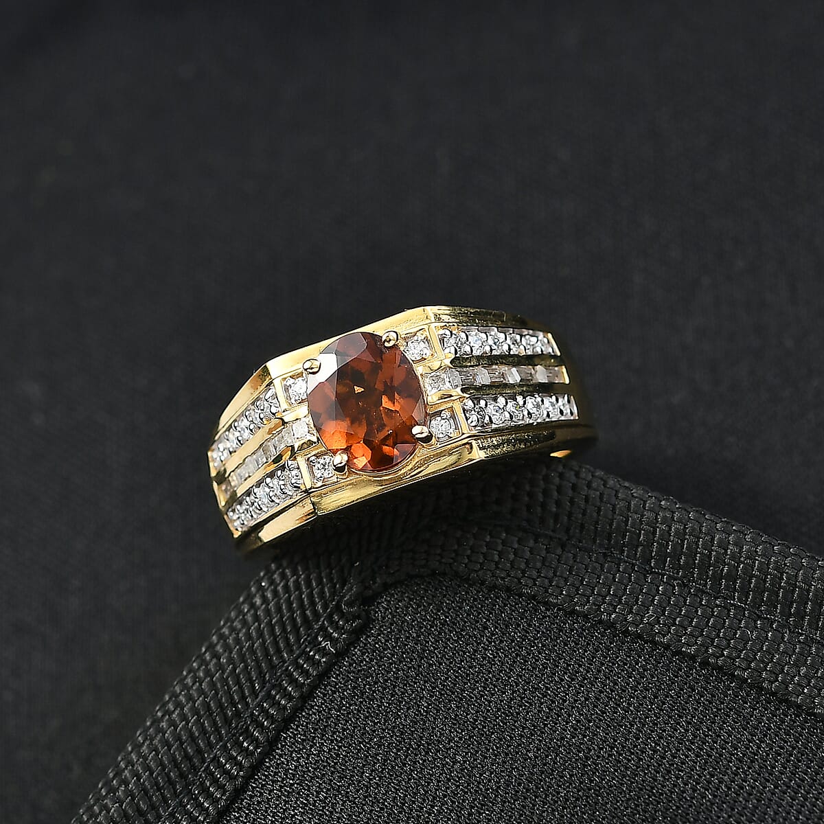 D'Joy AAA Ceylon Honey Garnet, Moissanite Men's Ring in 18K Vermeil YG Over Sterling Silver 2.90 ctw (Size 11.0) image number 1